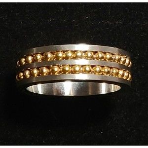 Gentlemens Band Ring Stainless Steel Two Tone w Gold Tone Strands Size 11 NWOT